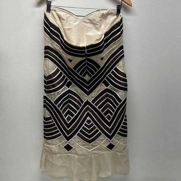Carolina Herrera Dress Strapless Midi Silk Striped Brown Cream Size Large * - Picture 5 of 8